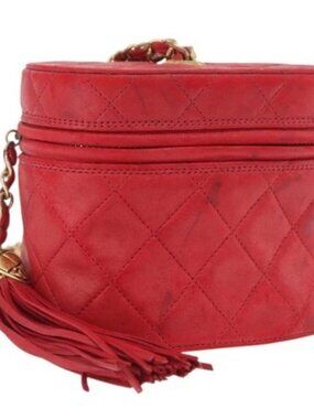 CHANEL Chain Shoulder Bag Lamb Skin Red Gold CC Auth AMZ310A
